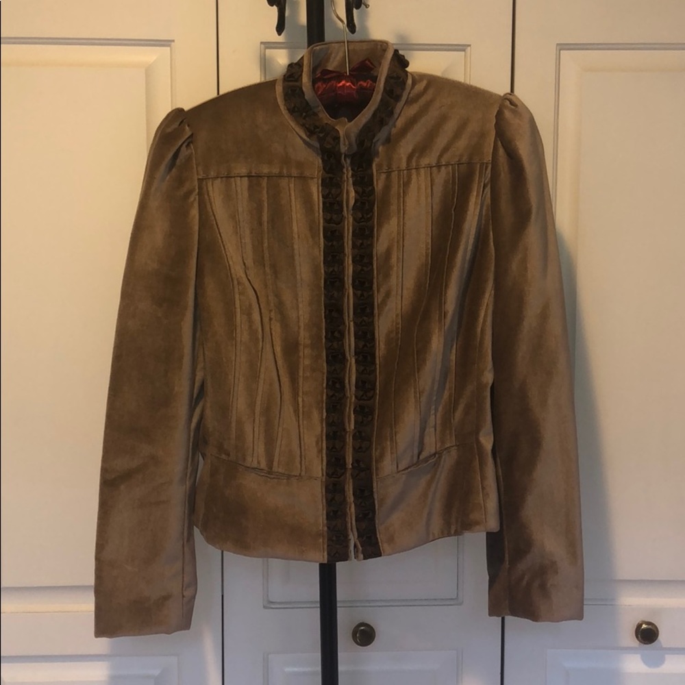 Brown Velvet Blazer with Ribbon Accents